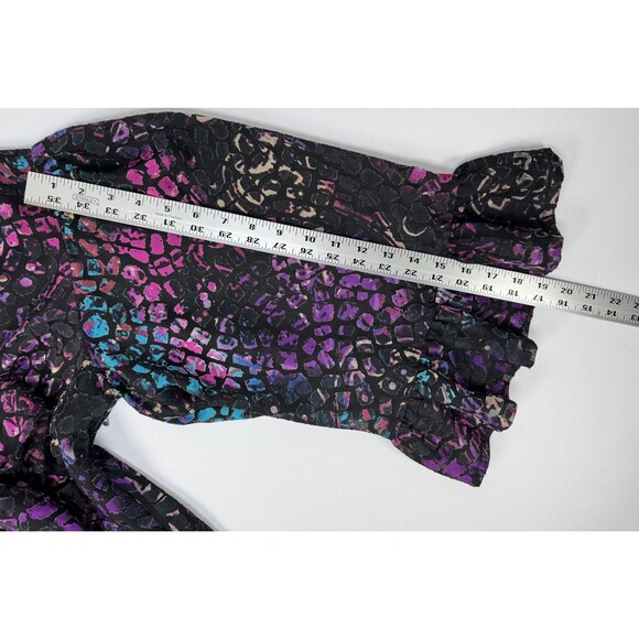 Betsey Johnson Dress Womens 4 Black Multicolor Animal Print Ruffle Bell Sleeve - Picture 14 of 16